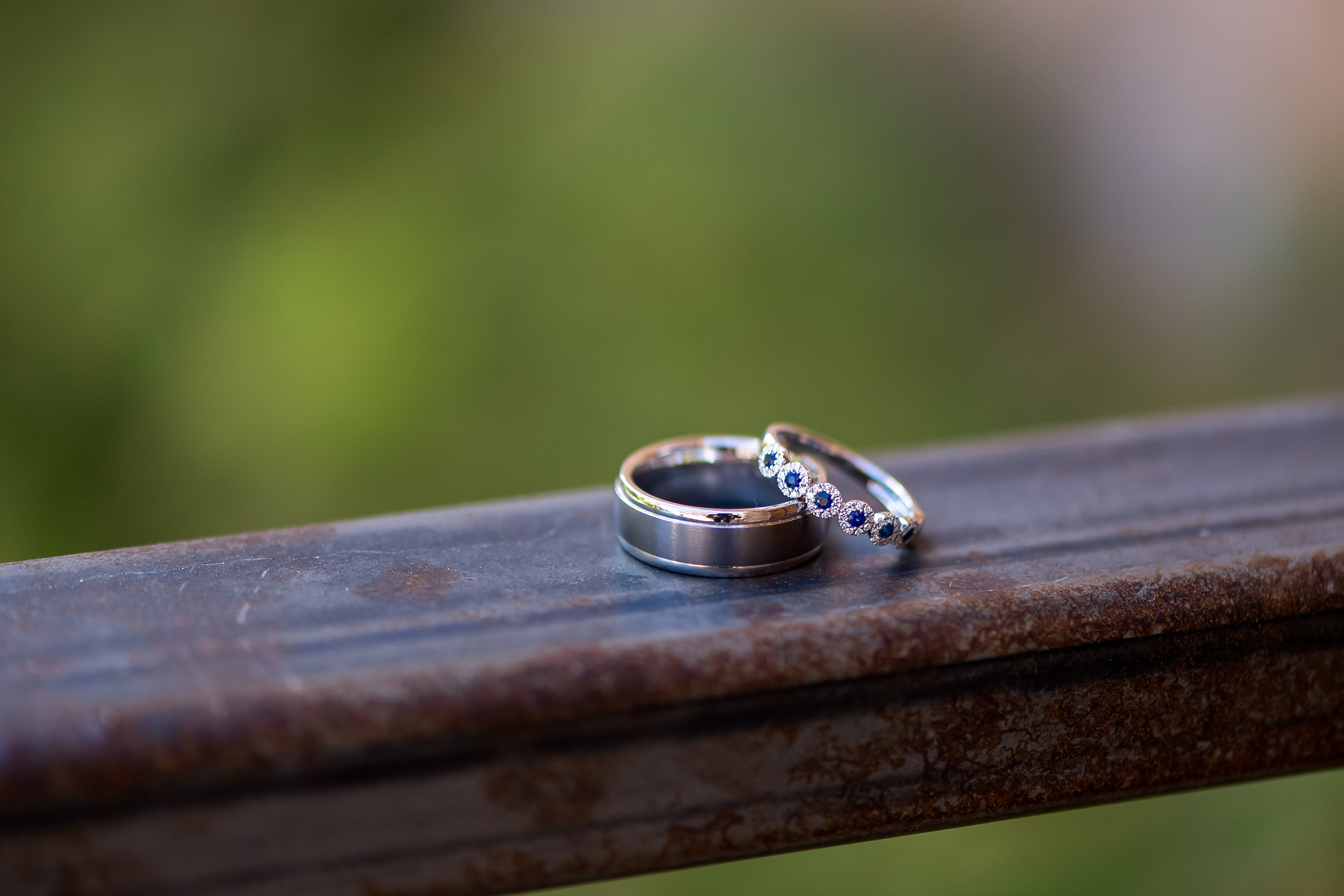 Wedding rings on display at Baldoria on the Water in Lakewood, Colorado.
