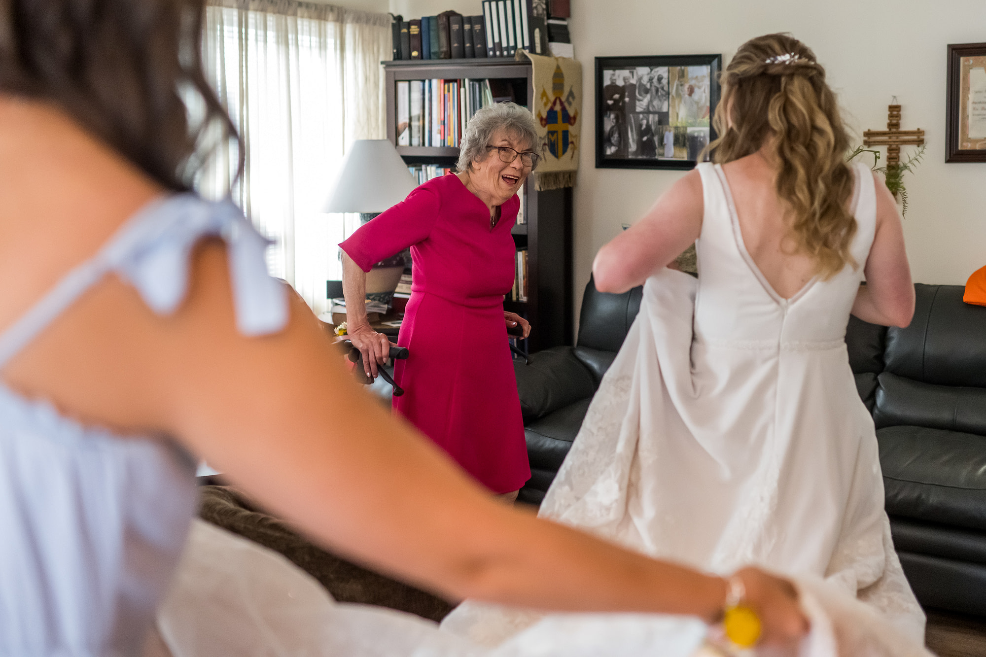 The bride meets her grandmother prior to her Telluride, Colorado, wedding at St. Patrick's Catholic Church.