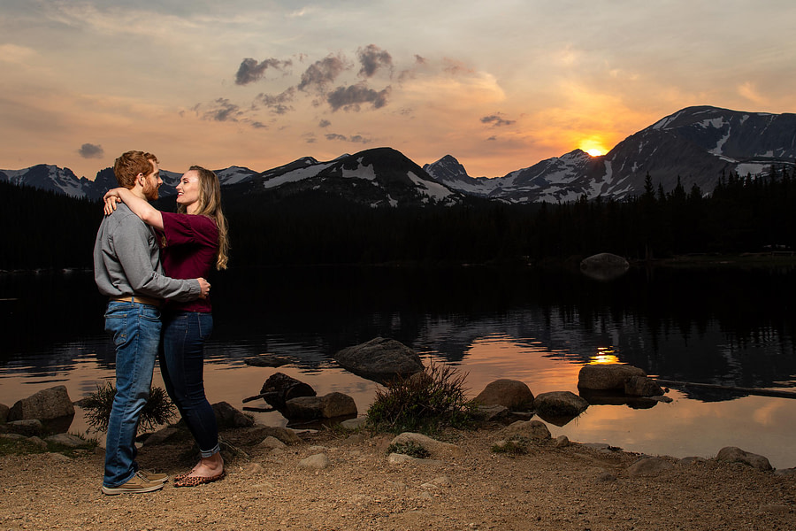 Brainard Lake engagement photos in Boulder County, Colorado, in the spring and summer.